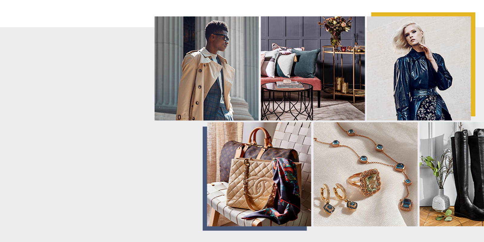 a collage of a person in a trench coat