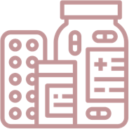 a pink outline of a bottle and pills